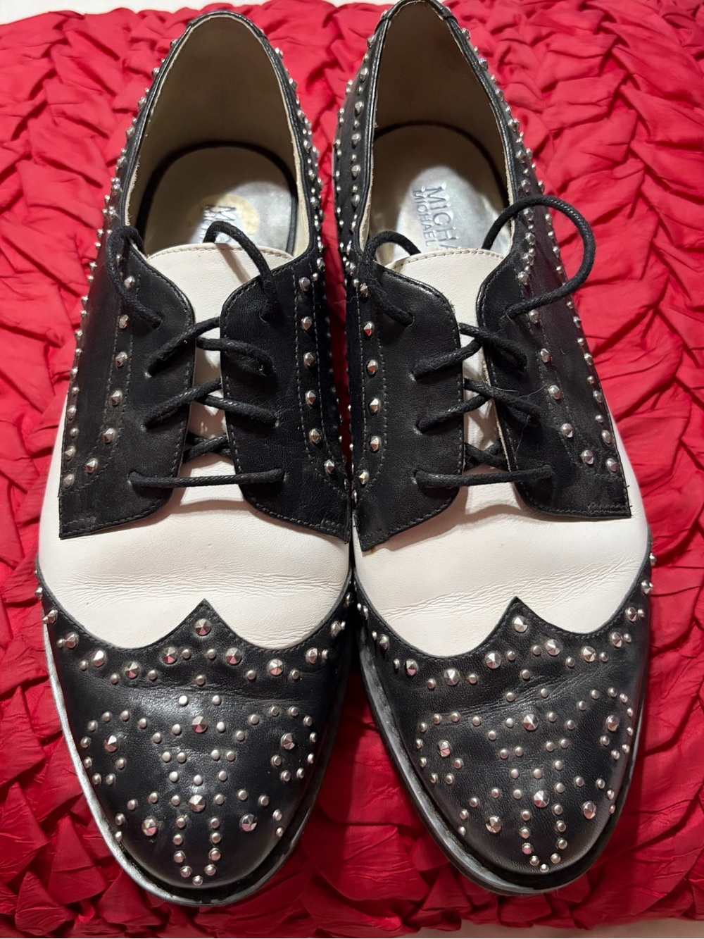 MICHAEL Michael Kors Black and White Studded Oxford Flats
